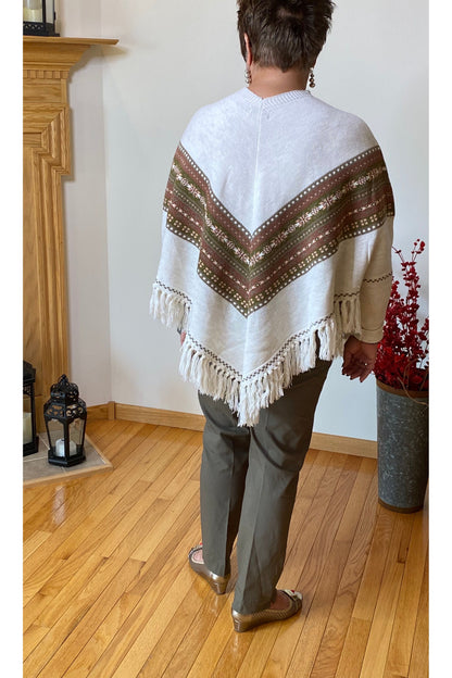 Multiples - Long Sleeve V Neck Fringed Hem Poncho M41411KM