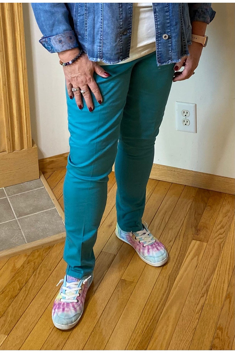 Slim Sation - Pull-On 5-Pocket Ankle Jean With Real Front and Back Pockets - Dusty Aqua - M12712PM, M12712PW