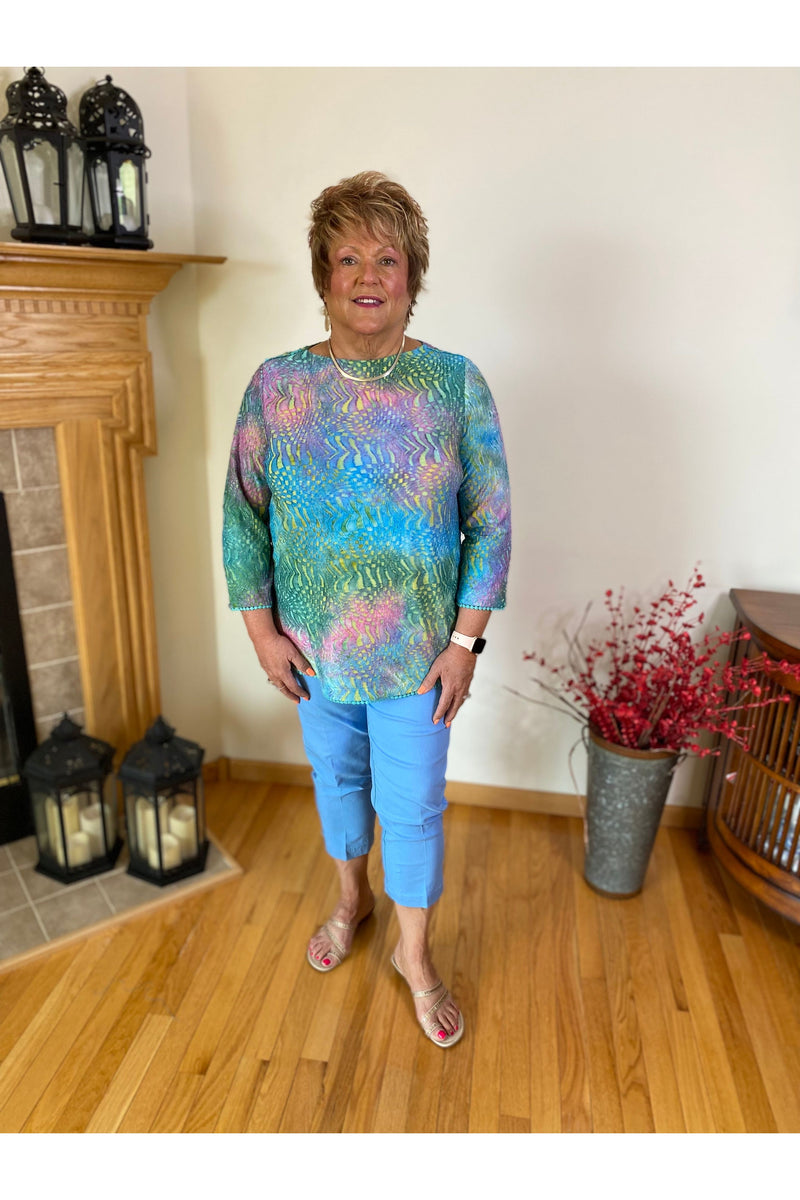 Tru Luxe - Jacquard Knit Boatneck Top - Multi-Colored - T12278TM