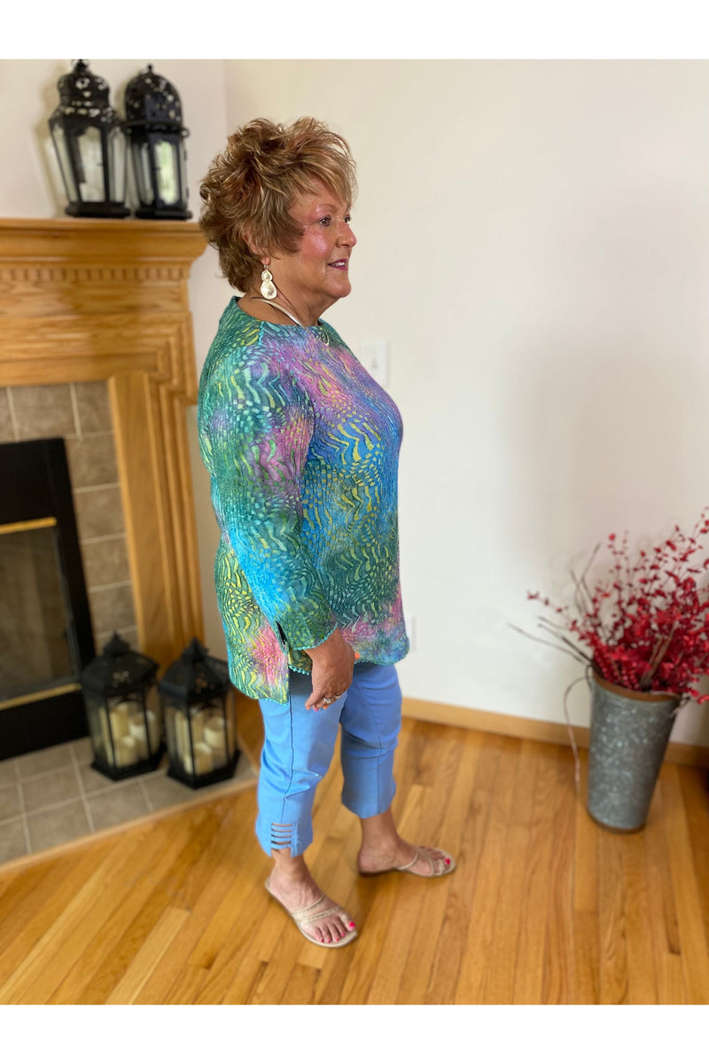 Tru Luxe - Jacquard Knit Boatneck Top - Multi-Colored - T12278TM