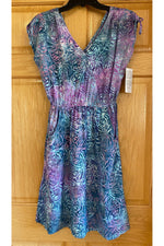 Hand Kreation - Crossover V Neckline Dress With Gathered Tie on Shoulders, Pocket Dress- Multi - 6364