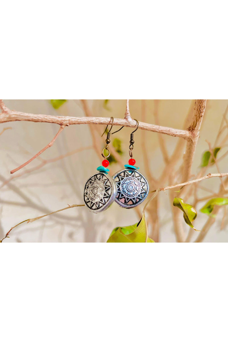Fellerings- Aztec Coral and Turquoise Earrings