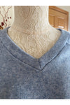 Isca - V-Neck long sleeve sweater w/combo sleeves, side seam slits - Chambray - 83691057