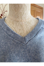 Isca - V-Neck long sleeve sweater w/combo sleeves, side seam slits - Chambray - 83691057