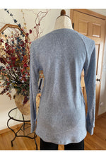 Isca - V-Neck long sleeve sweater w/combo sleeves, side seam slits - Chambray - 83691057