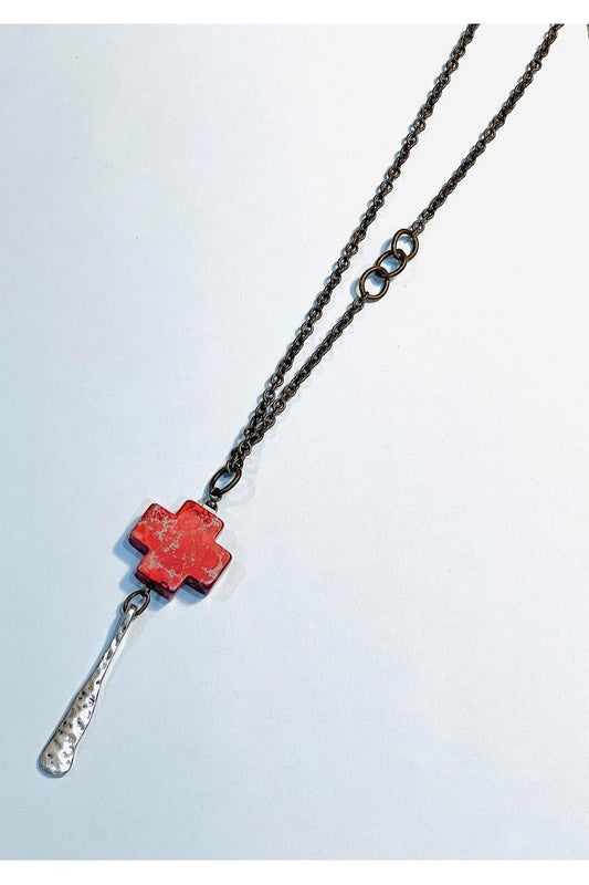 Fellerings - Red Cross Stone Drop Necklace
