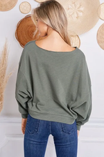 Jolie - Cropped Off the Shoulder Sweatshirt - Olive