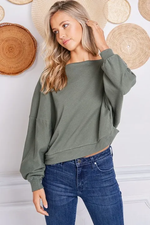 Jolie - Cropped Off the Shoulder Sweatshirt - Olive