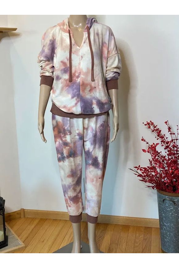 Jupee - Tie Dye Jogger Hoodie with Pockets - Rust