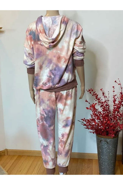 Jupee - Tie Dye Jogger Hoodie with Pockets - Rust