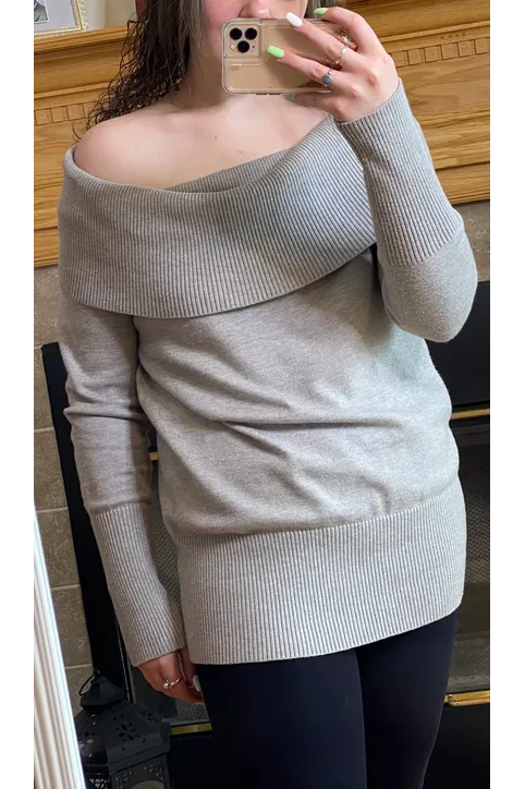 Mazik - Folded off shoulder body con knitted sweater top - Grey