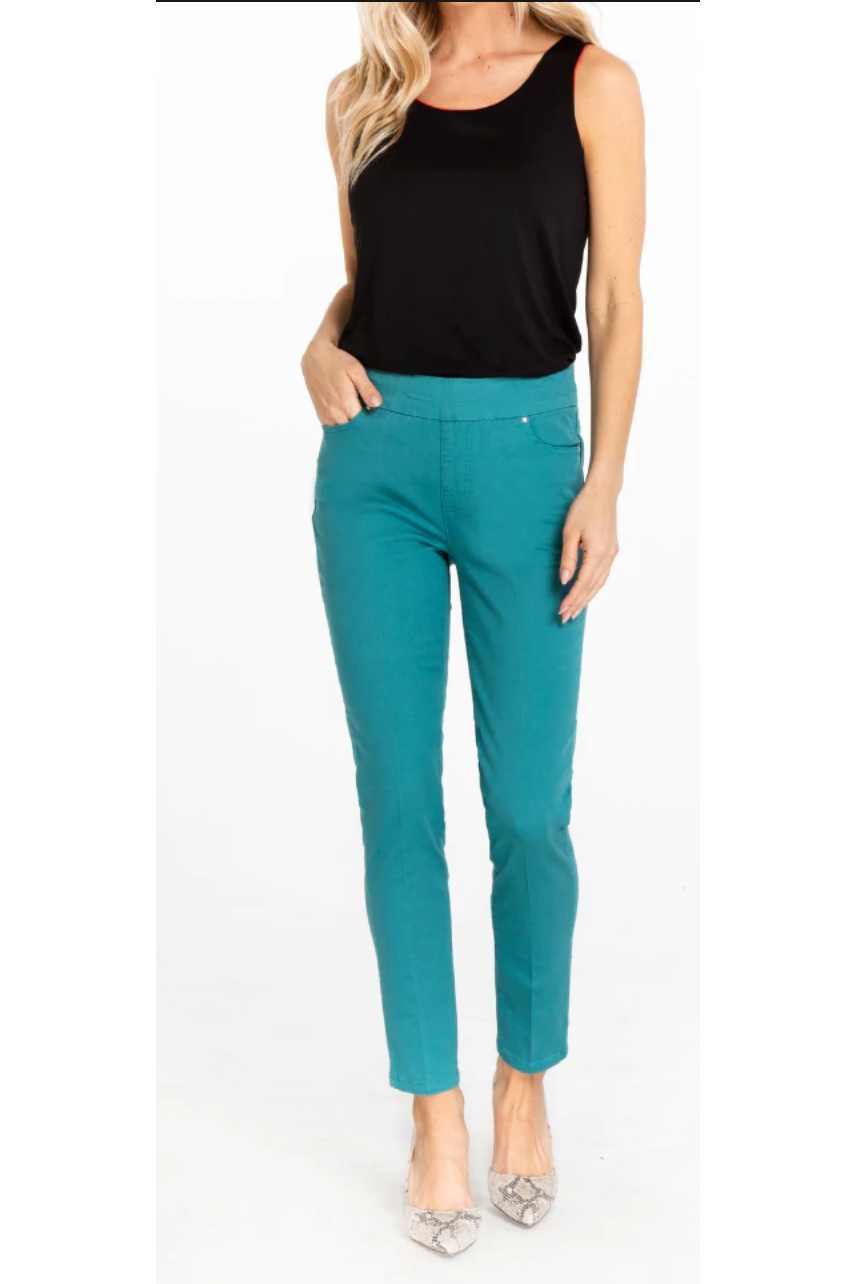 Slim Sation - Pull-On 5-Pocket Ankle Jean With Real Front and Back Pockets - Dusty Aqua - M12712PM, M12712PW