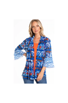 Multiples - Double Flounce 3/4 Sleeve Hi-Lo Drapey Shawl Collar Jacket - Multi-Colored - M22213JM
