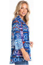 Multiples - Double Flounce 3/4 Sleeve Hi-Lo Drapey Shawl Collar Jacket - Multi-Colored - M22213JM