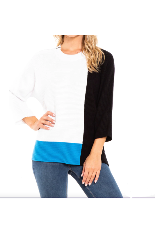 Multiples - Side Zip Crew Neck 3/4 Dolman Sleeve Boxy Sweater Top - Multi - M12502KM