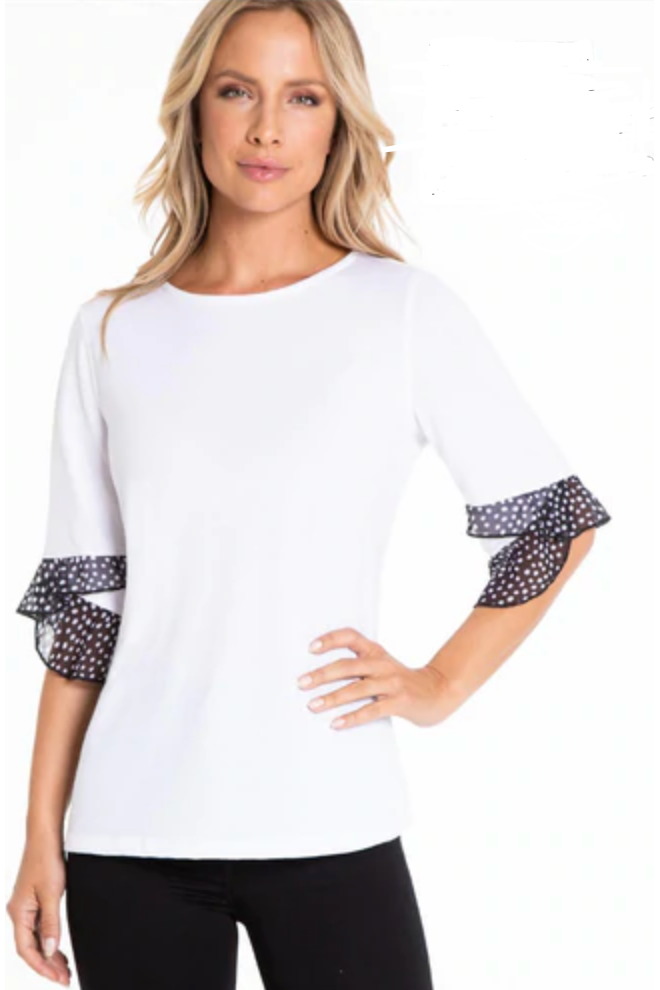 Multiples - Asymm Flounce Sleeve Wide Neck Top - White - M22509TM
