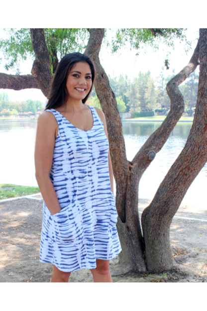 Prairie Cotton - Patch Pocket Tank Dress - Navy & White - OA363