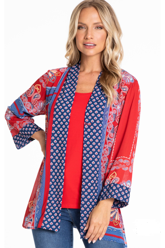 Multiples - Set-In Kimono Sleeve Drop Shoulder Jacket - Multi-Colored - M22611JM