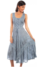 Scully - Full Length Lace-Up Front Sleeveless Dress - Ash Grey