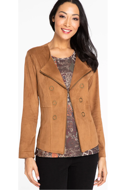 Multiples - Long Sleeve Ring Faux Zip Front Jacket in Tobacco & CRDVAN - M42208JM