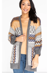 Multiples - Cuffed 3/4 Sleeve Drop Shoulder Banded Open Front Cardigan Sweater - M42205KM - Multi
