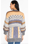 Multiples - Cuffed 3/4 Sleeve Drop Shoulder Banded Open Front Cardigan Sweater - M42205KM - Multi