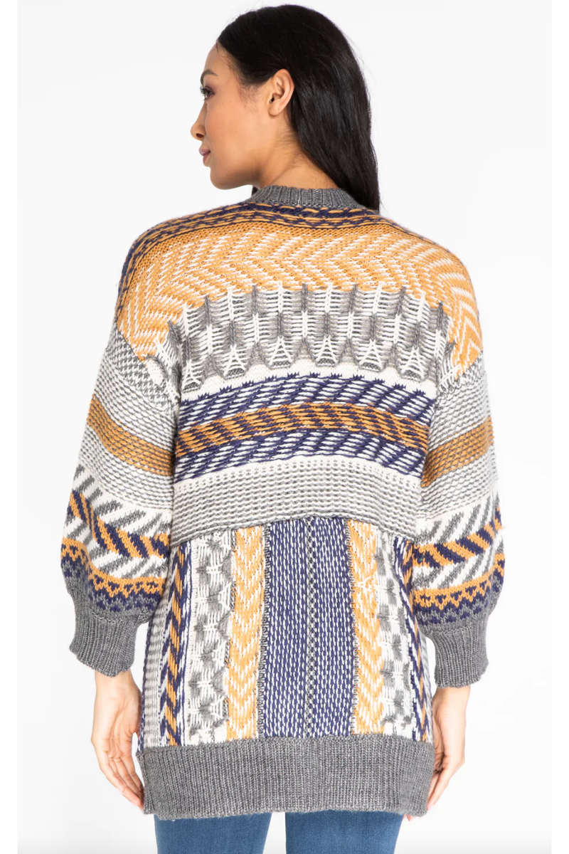 Multiples - Cuffed 3/4 Sleeve Drop Shoulder Banded Open Front Cardigan Sweater - M42205KM - Multi