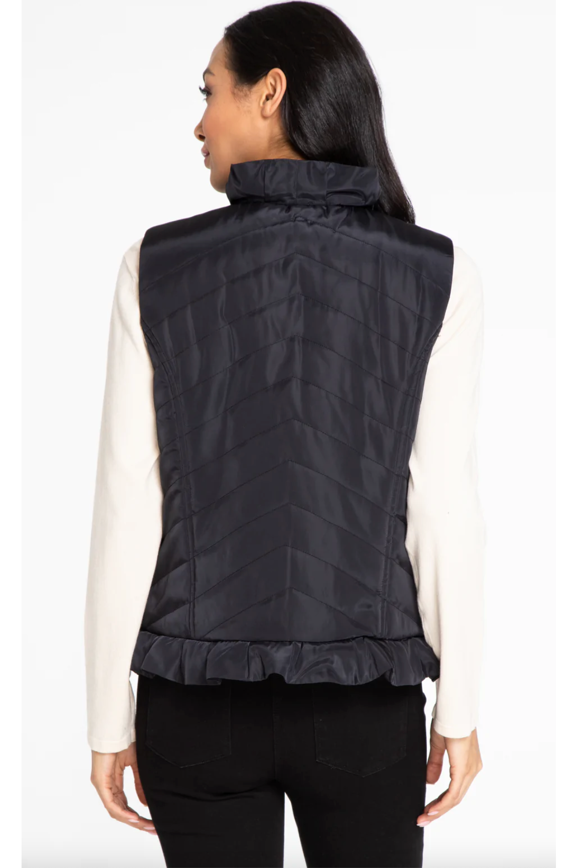 Multiples- Zip Front Ruffle Trim Quilted Vest - M42404VM/M42404VW - Black