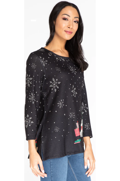 Multiples - 3/4 Sleeve Scoop Neck Top with Christmas Embellishment - M42331TM