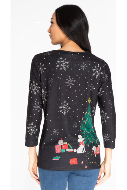 Multiples - 3/4 Sleeve Scoop Neck Top with Christmas Embellishment - M42331TM