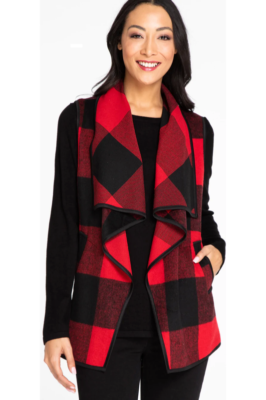 Multiples - Shawl Collar Swing Vest - M42110VM - Red/Black