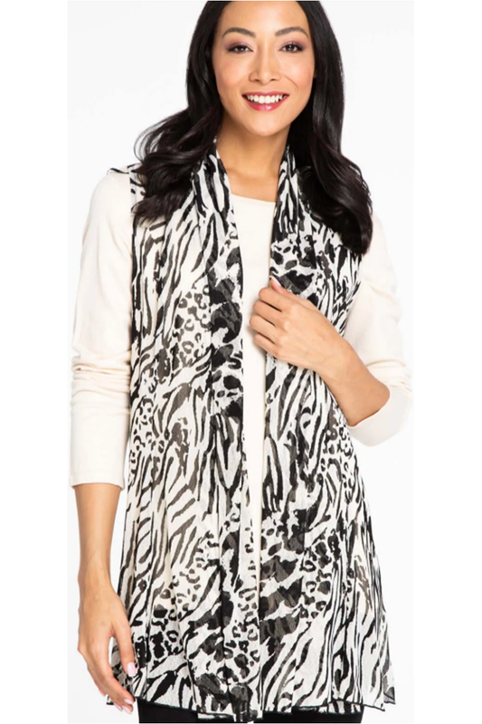 Multiples - Open Front Drapey Long Vest - Black/Cream