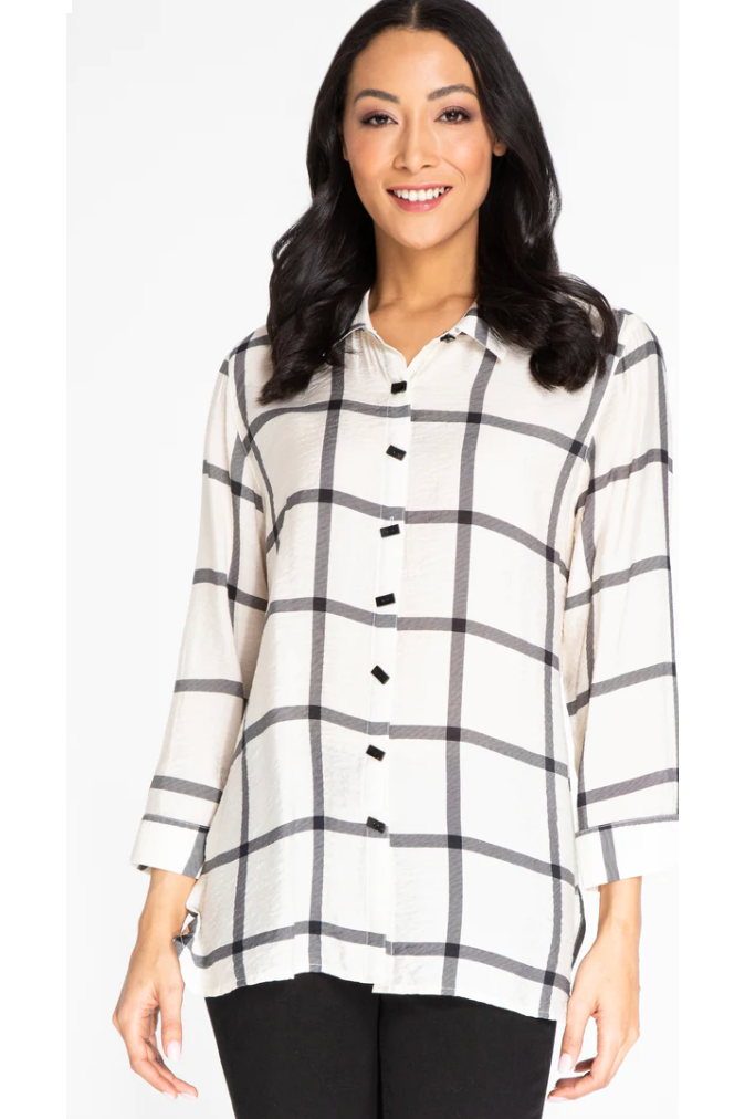 Multiples - Cuffed Long Sleeve Button Front and Back Shirt - Winter White