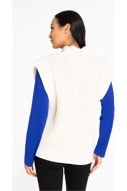 Multiples - Mock Neck Zip Front Sweater Vest - Vanilla -M42502