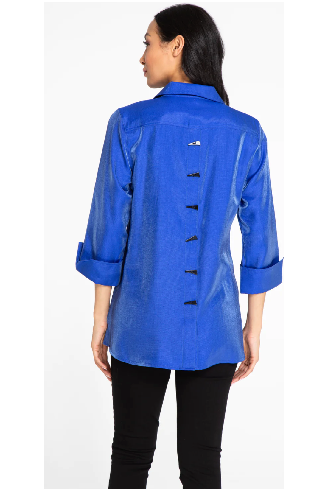 Multiples - Turn-Up Cuff 3/4 Sleeve Button Front Hi-Lo Shirt - Deep Royal Blue - M42116