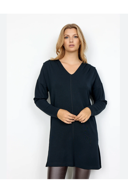 SoyaConcept - Cute Dress with Long Sleeves, and V-Neck - Black - 25923