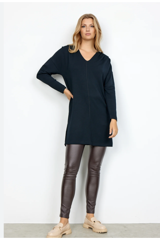 SoyaConcept - Cute Dress with Long Sleeves, and V-Neck - Black - 25923