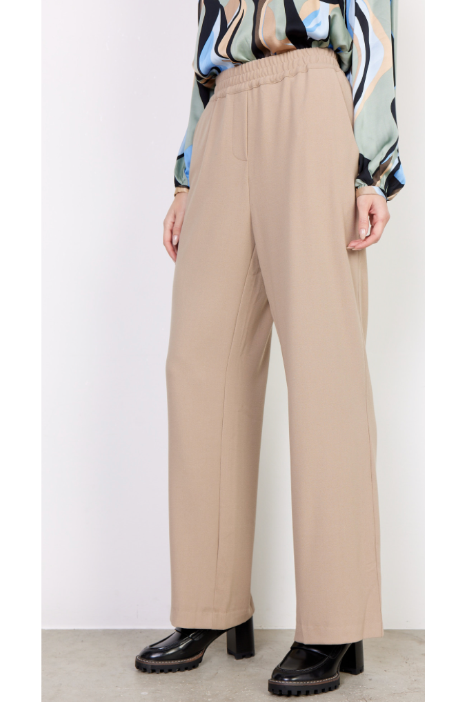 SoyaConcept - Comfortable Pants Have a High Waist, a Straight Leg, and Elastic at the Waist - Camel - 18373