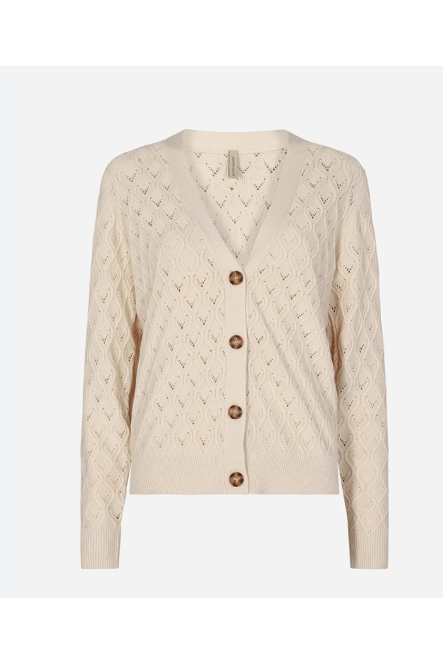 SoyaConcept - Blissa 35 - Classic Cardigan with Deep V-Neck, Button Closure - Cream - 33372