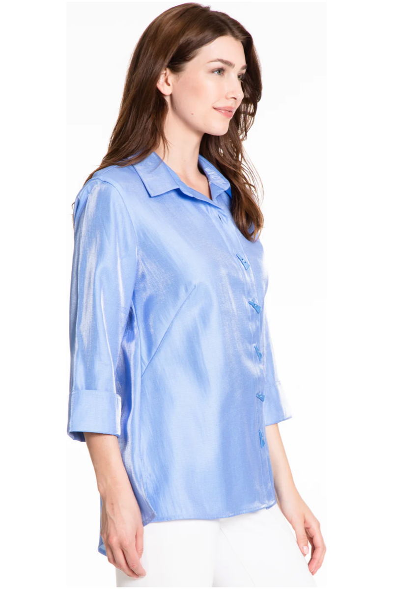 Multiples - Turn-Up Cuff 3/4 Sleeve Button Front Hi-Lo Shirt - M13103BM