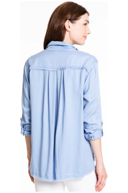 Multiples - Roll Tab Long Sleeve 2-Pocket Front Fringed Shirt - Medium Blue - M13205BM