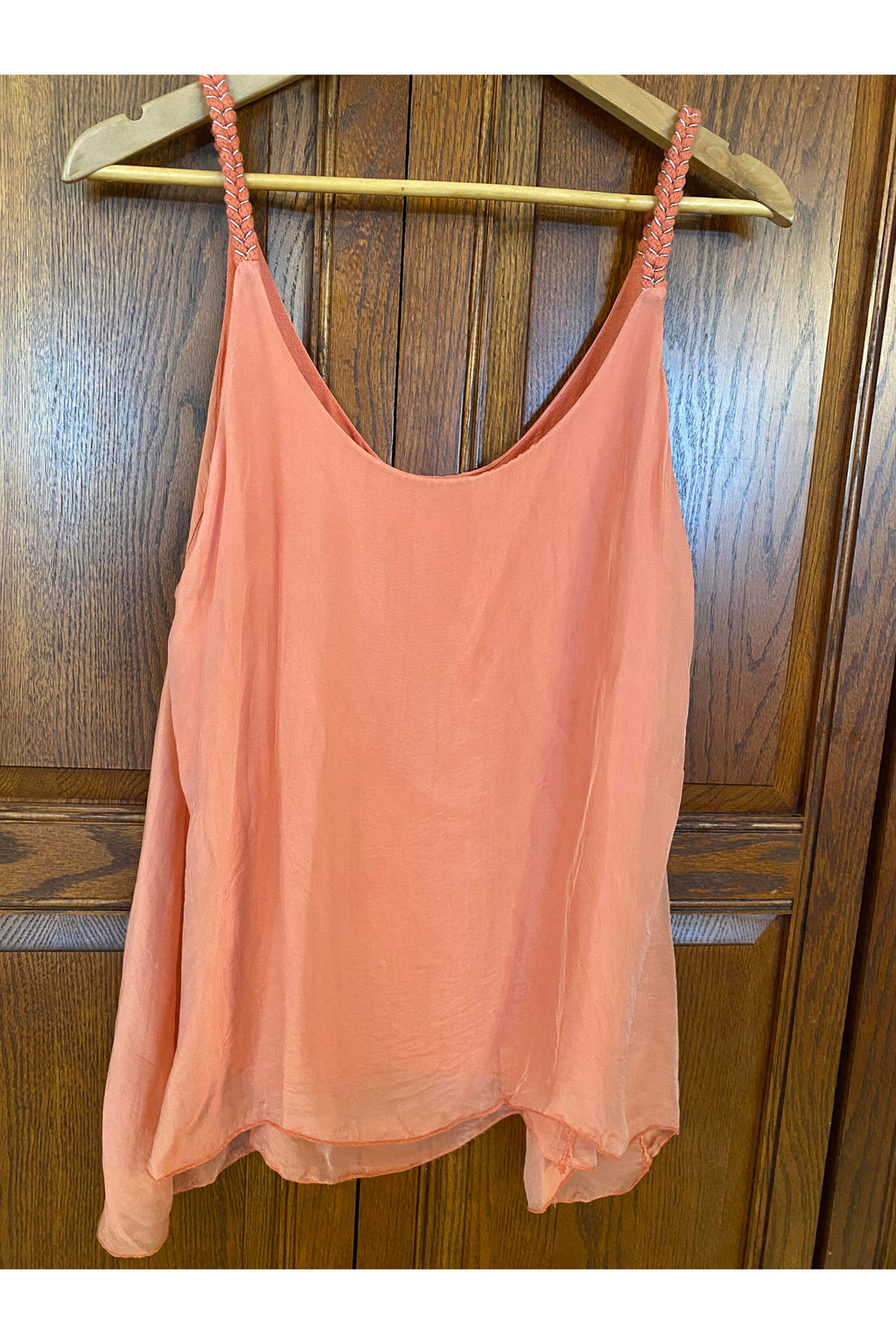 Scandal Italy - "Pearl" - Silky Tank with Braided Straps - in PEACH