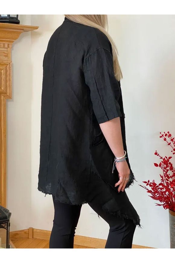 Bella Amore Jacket - Linen - W/Fringe - Black