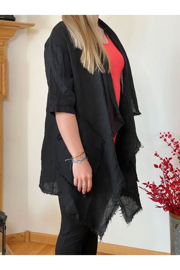 Bella Amore Jacket - Linen - W/Fringe - Black